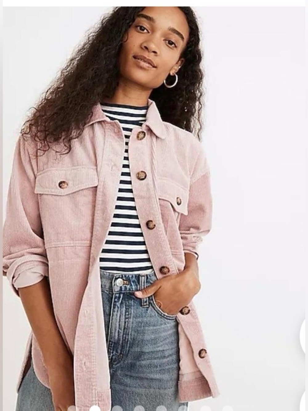 Madewell Pink Corduroy Button Down Shacket size M